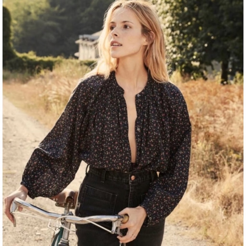 DOEN Jane Blouse in Black Marfa Paisley NWOT